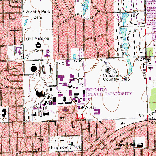 Topographic Map of Wichita State University - Wilkins Stadium, KS