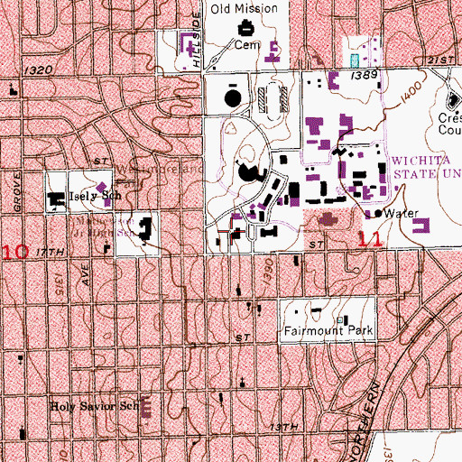 Topographic Map of Wichita State University - Wilner Auditorium, KS