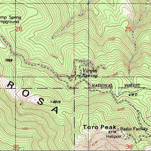 Topographic Map of Virgin Spring, CA