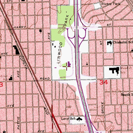 Topographic Map of Wichita Public Library - Linwood Park Branch, KS