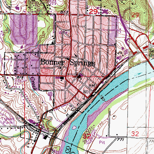 Topographic Map of Bonner Springs City Library, KS