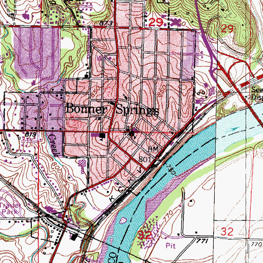 Topographic Map of Bonner Springs Community Center, KS