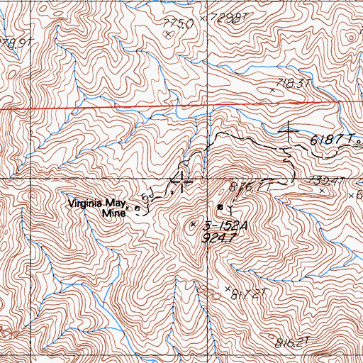 Topographic Map of Virginia May Mine, CA