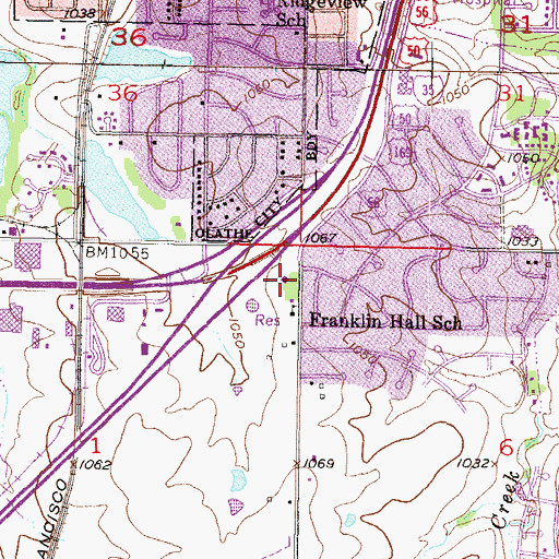 Topographic Map of Olathe Public Safety Center, KS