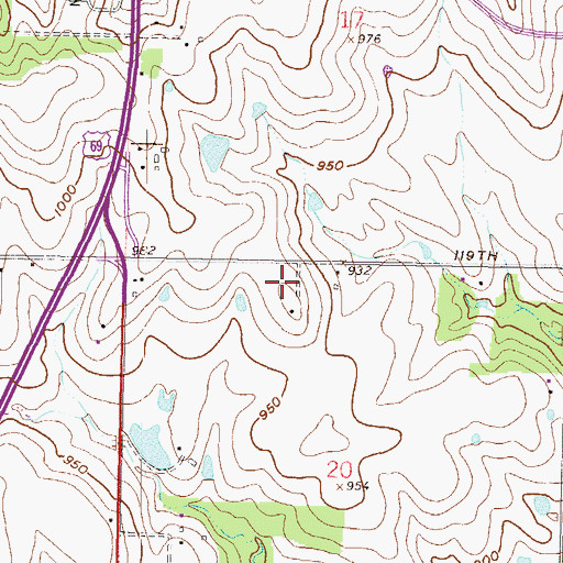 Topographic Map of The Fountains Shopping Center, KS