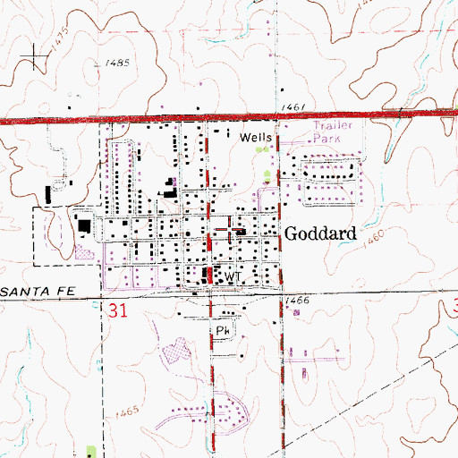 Topographic Map of Goddard United Methodist Church, KS
