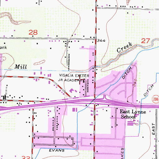Topographic Map of Visalia Exeter Junior Academy, CA