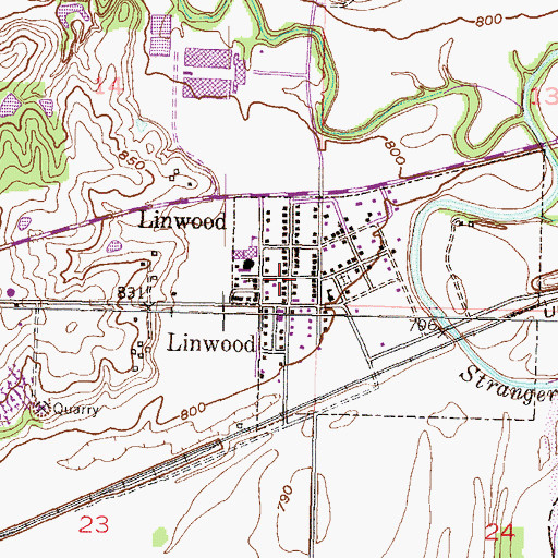 Topographic Map of Linwood Community Library, KS