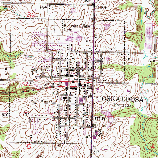 Topographic Map of Oskaloosa Post Office, KS