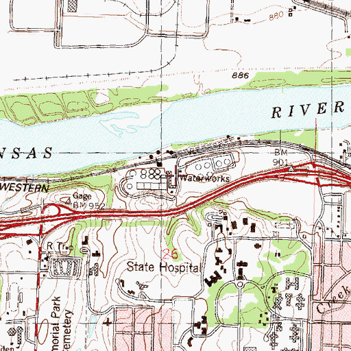 Topographic Map of Topeka Water Treatment Plant, KS