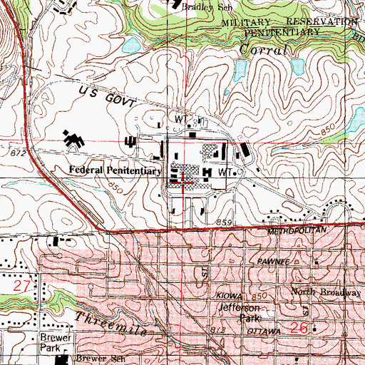 Topographic Map of United States Penitentiary Leavenworth Kansas, KS