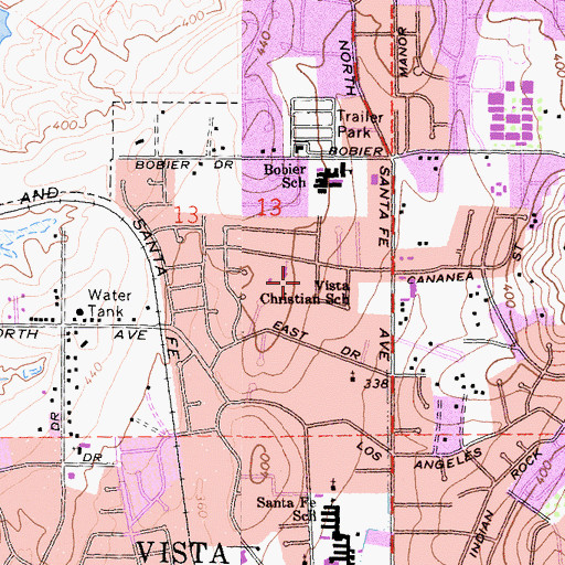 Topographic Map of Vista Christian School, CA
