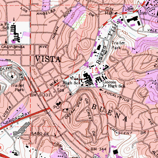 Topographic Map of Vista High School, CA