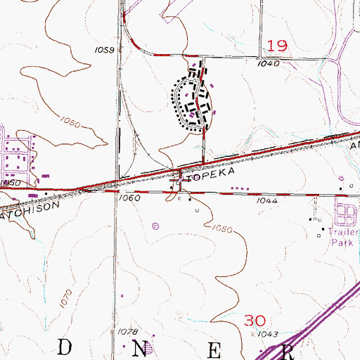 Topographic Map of Kate Industrial Park, KS