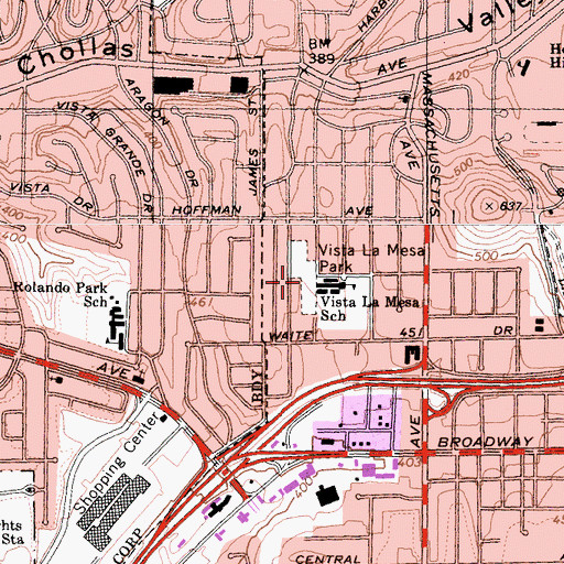 Topographic Map of Vista La Mesa Elementary School, CA
