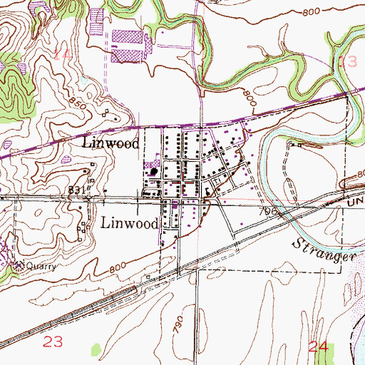 Topographic Map of Linwood City Hall, KS