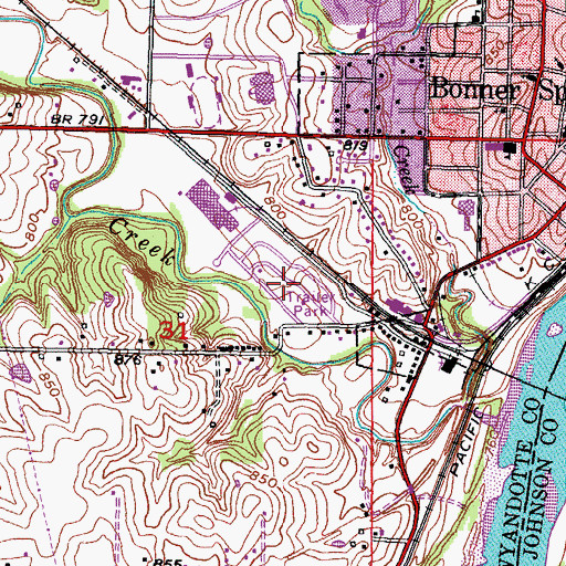 Topographic Map of Bonner Springs Estates Mobile Home Park, KS