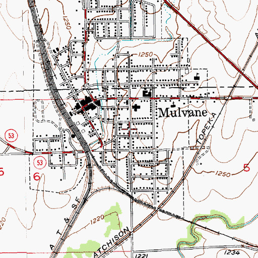 Topographic Map of Mulvane Brethren Church, KS