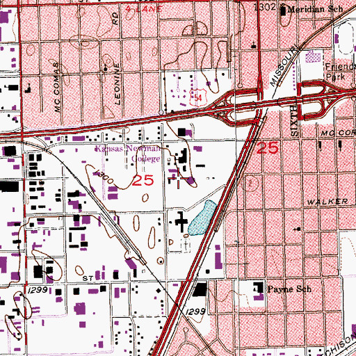 Topographic Map of Newman University - Beata Hall, KS