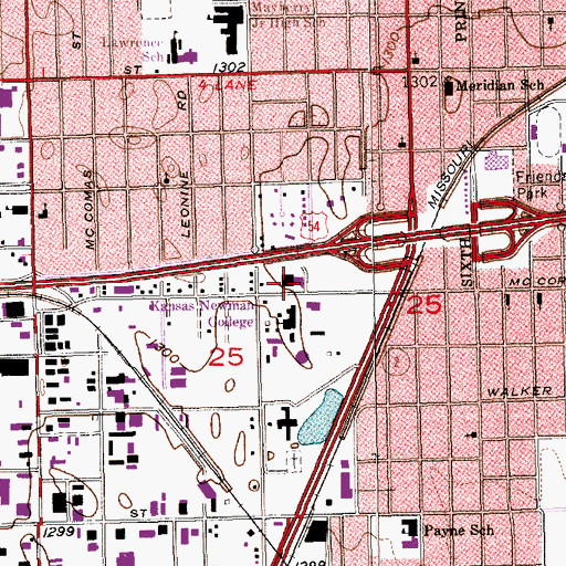 Topographic Map of Newman University - De Mattias Fine Arts Center, KS