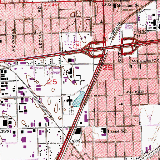 Topographic Map of Newman University - Eck Hall, KS