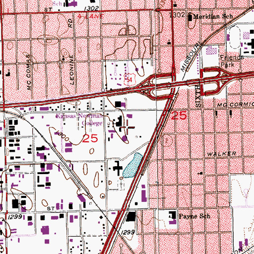 Topographic Map of Newman University - McNeil Hall, KS