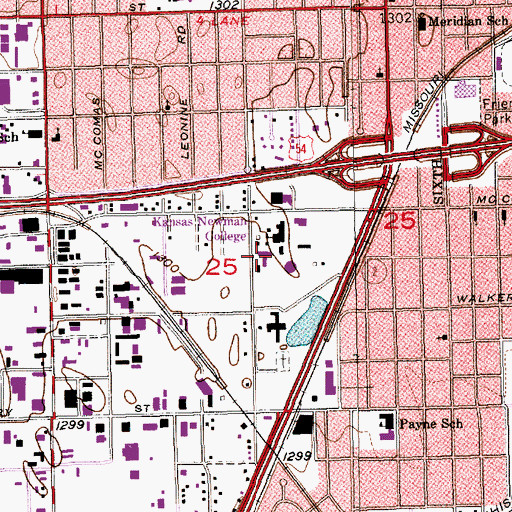 Topographic Map of Newman University - Merlini Hall, KS