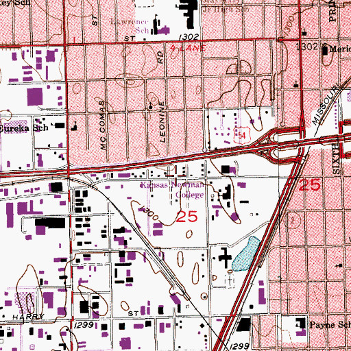 Topographic Map of Newman University - New Hall, KS