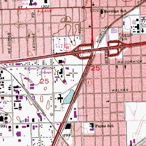 Topographic Map of Newman University - Parking Lot B, KS