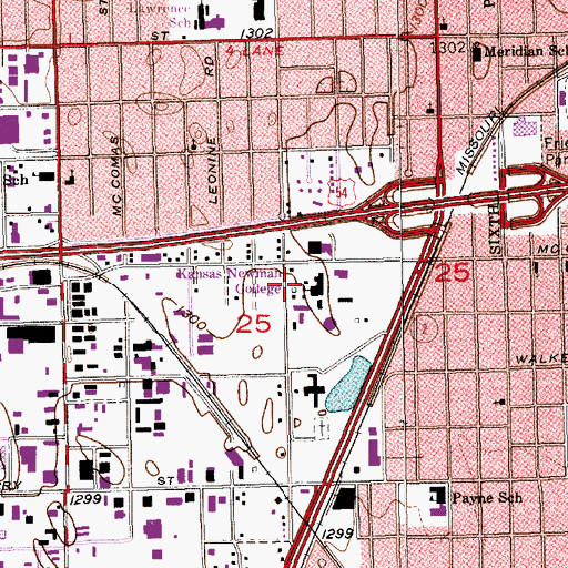 Topographic Map of Newman University - Parking Lot C, KS