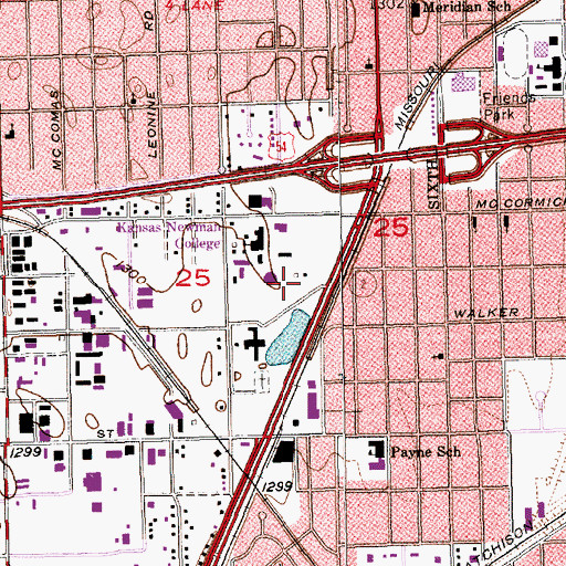 Topographic Map of Newman University - Parking Lot E, KS