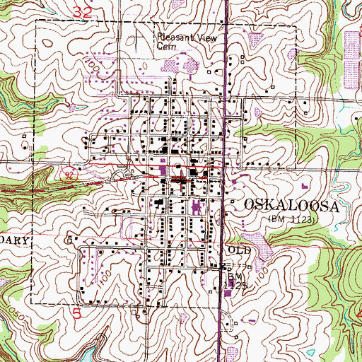 Topographic Map of Oskaloosa Public Library, KS