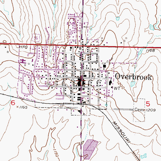 Topographic Map of Overbrook Post Office, KS