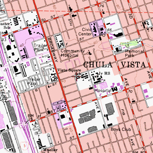 Topographic Map of Vista Square Elementary School, CA