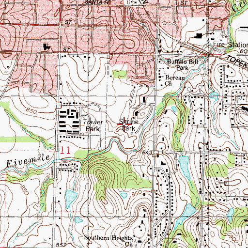 Topographic Map of The Oaks Golf Club, KS