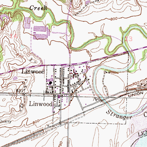 Topographic Map of Linwood United Methodist Church, KS