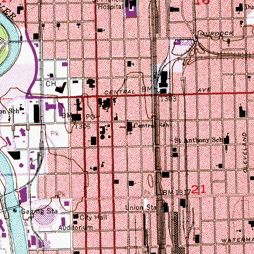 Topographic Map of Wichita Area Technical College - Central Center Campus, KS