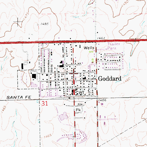 Topographic Map of Goddard Post Office, KS