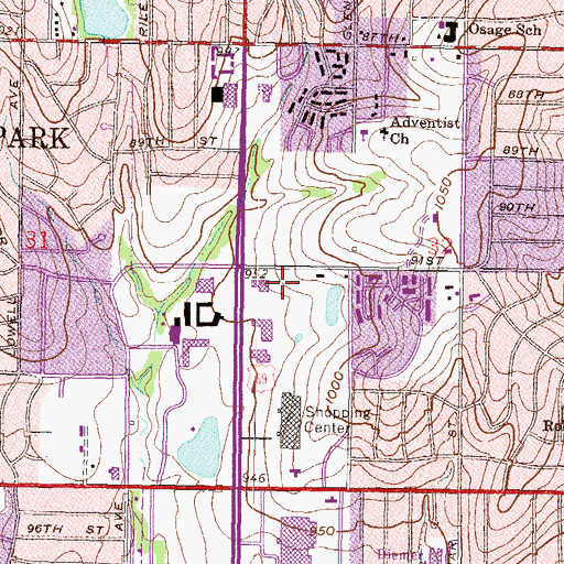 Topographic Map of Glenwood Shops, KS
