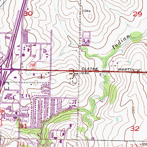 Topographic Map of Santa Fe Commons Shopping Center, KS