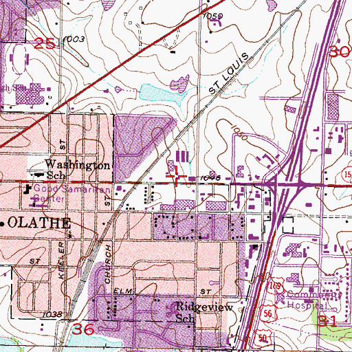 Topographic Map of Santa Fe Place Shopping Center, KS
