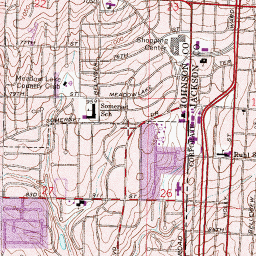 Topographic Map of Leawood Shops, KS