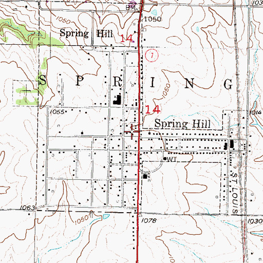 Topographic Map of Spring Hill Plaza Shopping Center, KS
