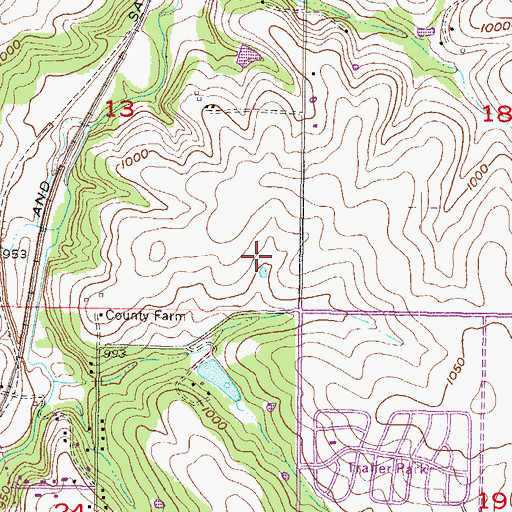 Topographic Map of Ridgeview Falls Shopping Center, KS