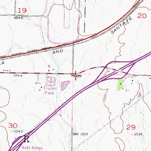 Topographic Map of Santa Fe Shops, KS