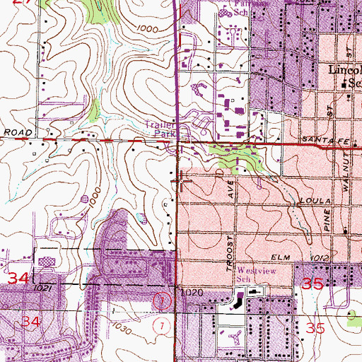 Topographic Map of Park at Parker Shops, KS