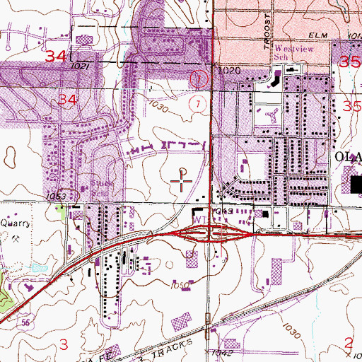 Topographic Map of Southwest Plaza Shopping Center, KS