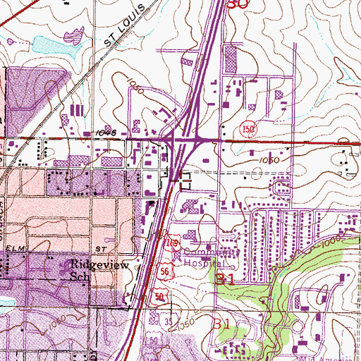 Topographic Map of East Side Landing Strip Shopping Center, KS