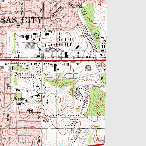 Topographic Map of West State Plaza, KS