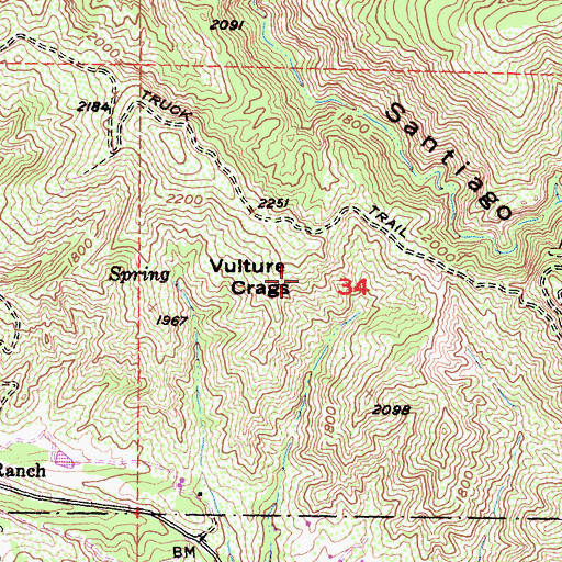 Topographic Map of Vulture Crags, CA
